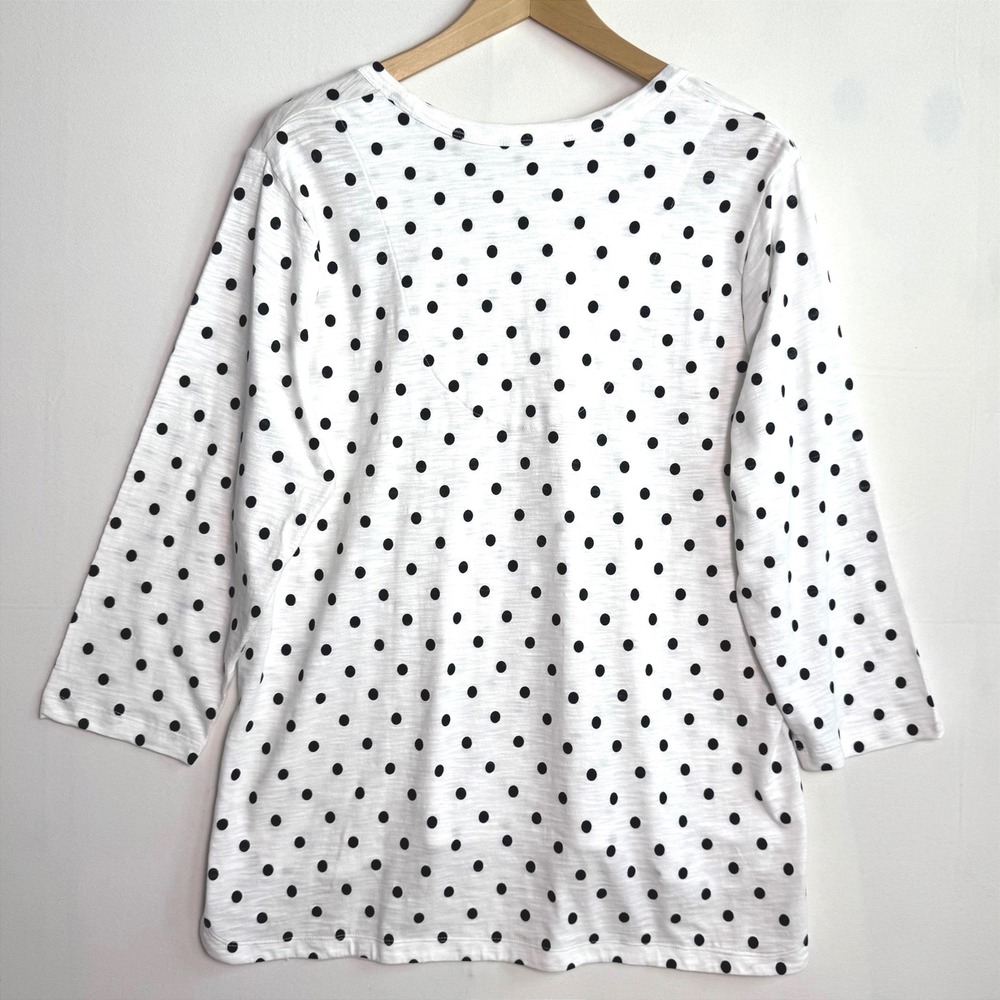 Chicos Polka Dot Slub Knit Top Womens 3 XL White Black 3/4 Sleeve Scoop Neck - Picture 4 of 6